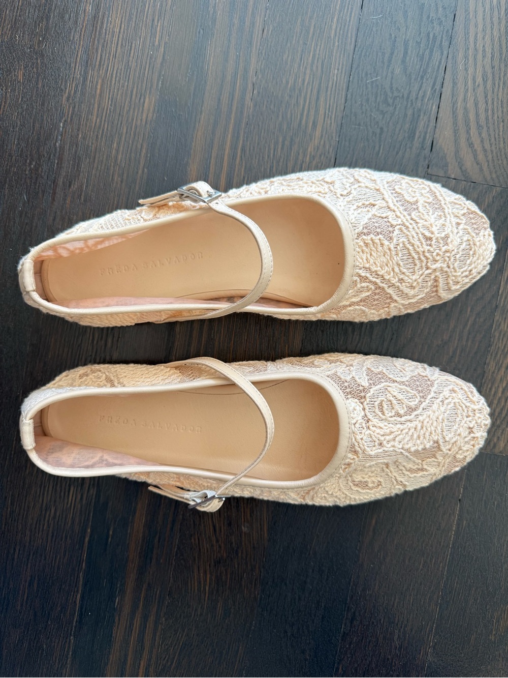 Freda Salvador Cream Lace Mary Jane Flats View 2